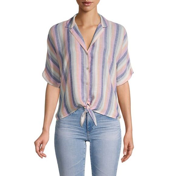 Rails Marley Linen Top Mandalay Stripe Button Front Tie Front Small - Picture 1 of 8
